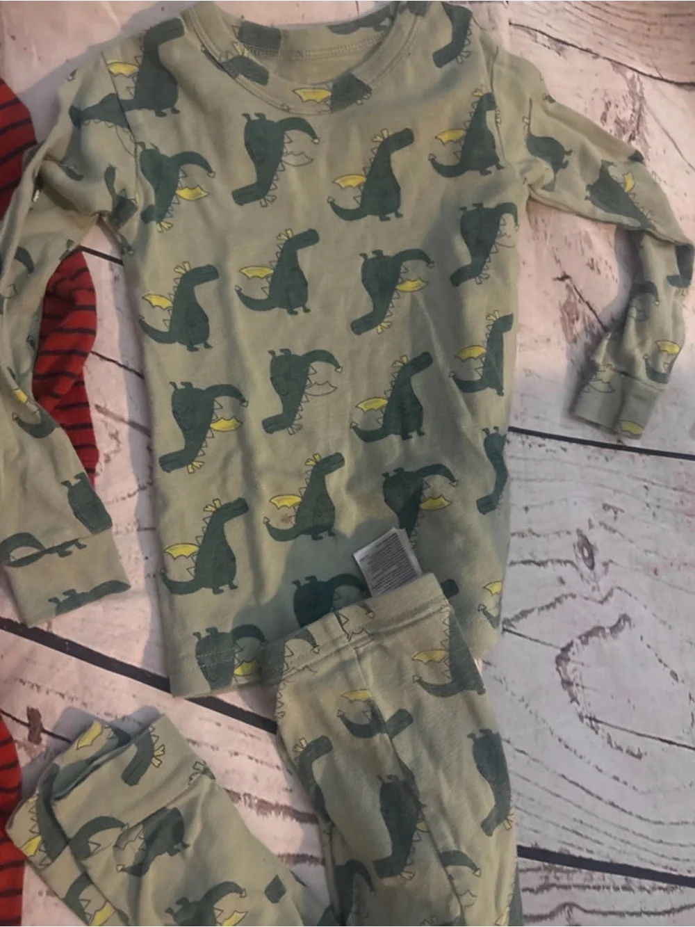 4T 3 sets- Toddler Dino and Vehicle Pajama Set - Red, Green, Cream